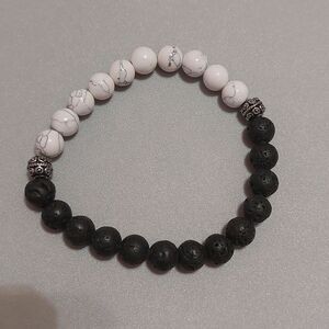 Marbled White and Lava Stone Oil Diffuser Beaded Stretch Bracelet